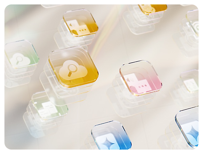 Un grupo de cuadrados transparentes con iconos