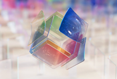 A close up of a colorful cube