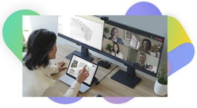 A Teams video call between people in a conference room and people joining from home.