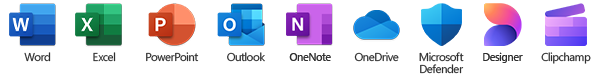 Microsoft 365 apps, including Word, Excel, PowerPoint, Outlook, OneDrive, and Family Safety.