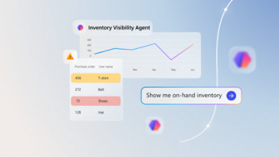  Inventory visibility dashboard showing a line chart, status indicators, and option to view on‑hand inventory.