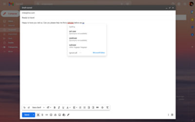 Un errore di ortografia in una bozza su Gmail che viene corretto in Editor Microsoft.