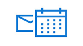 Blue illustration of an envelope and monthly calendar