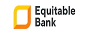 Logótipo do equitable bank com um "e" estilizado a laranja junto às palavras "equitable bank" em letra preta sobre fundo branco.