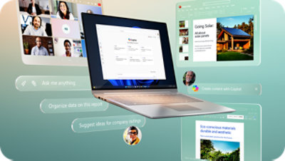 Laptop with AI-powered collaboration and productivity tools.