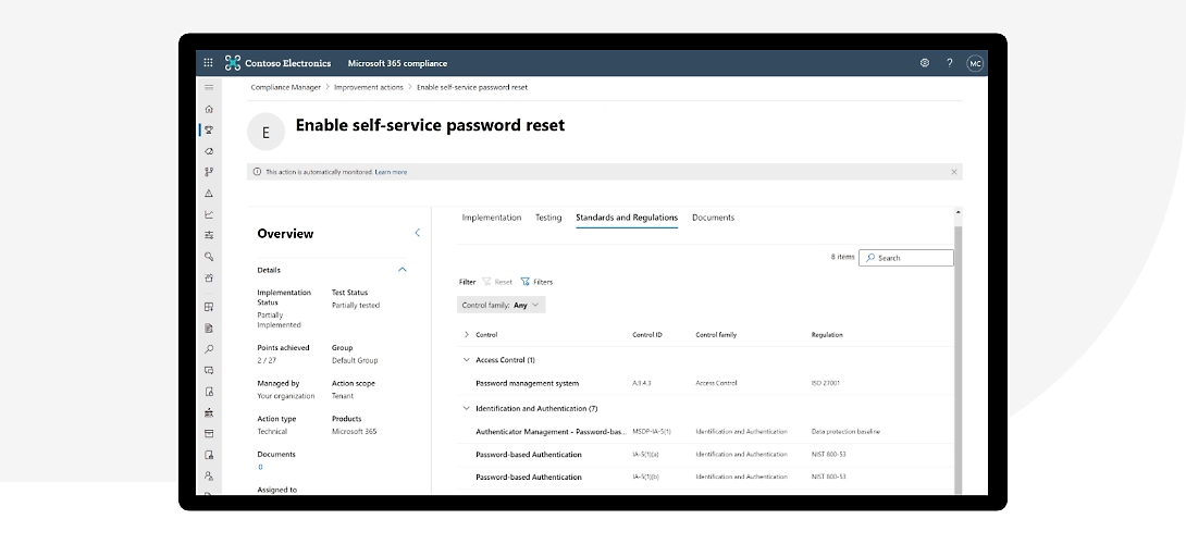 The screen outlining how to enable self-service password reset in Microsoft 365 compliance.