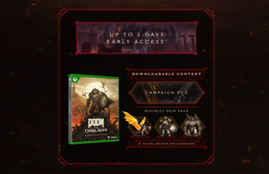 Game disc with premium content and digital bonuses included in the DOOM: The Dark Ages Collector’s Bundle.