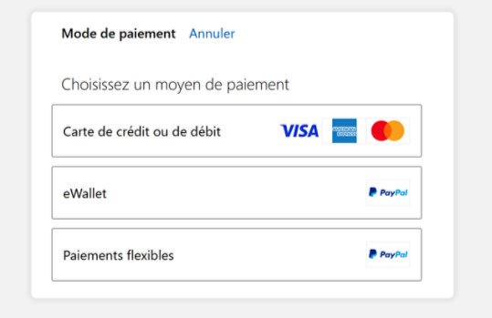 3ème étape : Choisissez votre moyen de paiement