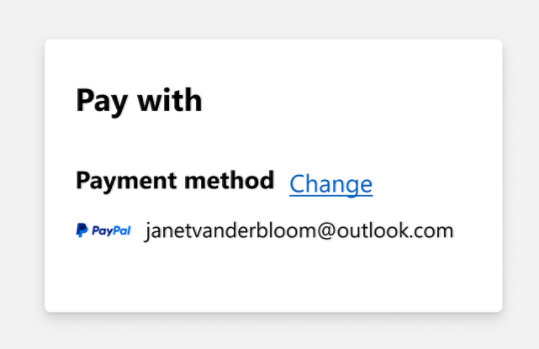 Screengrab of the checkout page showing the change hyperlink is after Payment method.