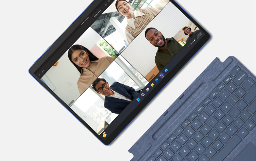 Surface Pro 9 for Business with a Microsoft Teams call on the screen