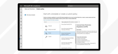 Erstellen einer individuellen oder vorlagenbasierten Richtlinie in Microsoft 365 Compliance.