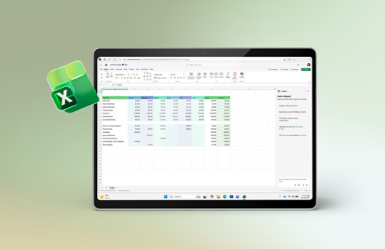 A tablet displays Excel.