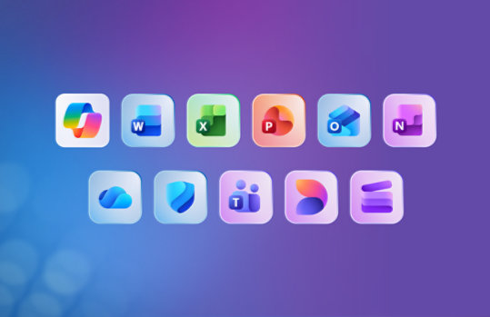 Varie app che fanno parte di un abbonamento a Microsoft 365, come Microsoft Copilot, Word, Excel, PowerPoint, Outlook, OneNote, OneDrive, Microsoft Defender, Microsoft Teams, Microsoft Designer e Clipchamp.