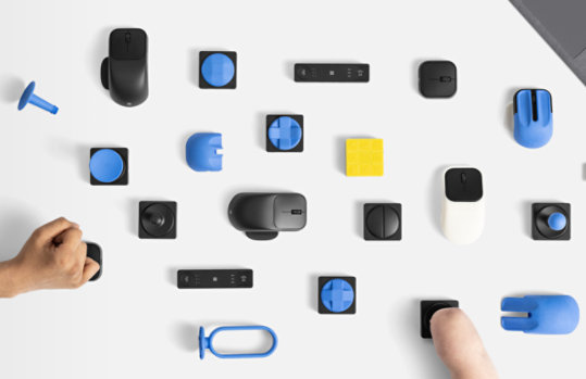 A variety of Microsoft adaptive accesories and attachments.
