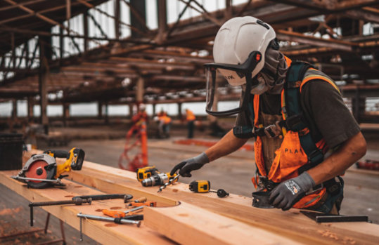 A worker in construction gear.