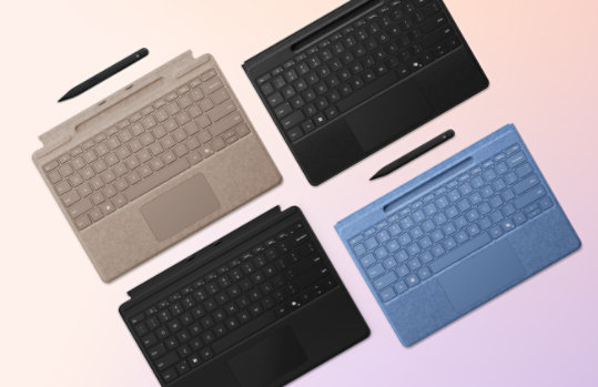 Surface Pro, Pro Signature, and Pro Flex keyboards with slim pen. 