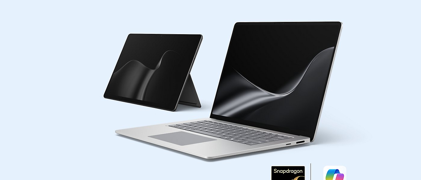 La dernière édition des PC Surface - un Surface Laptop en platine et une Surface Pro en noir.