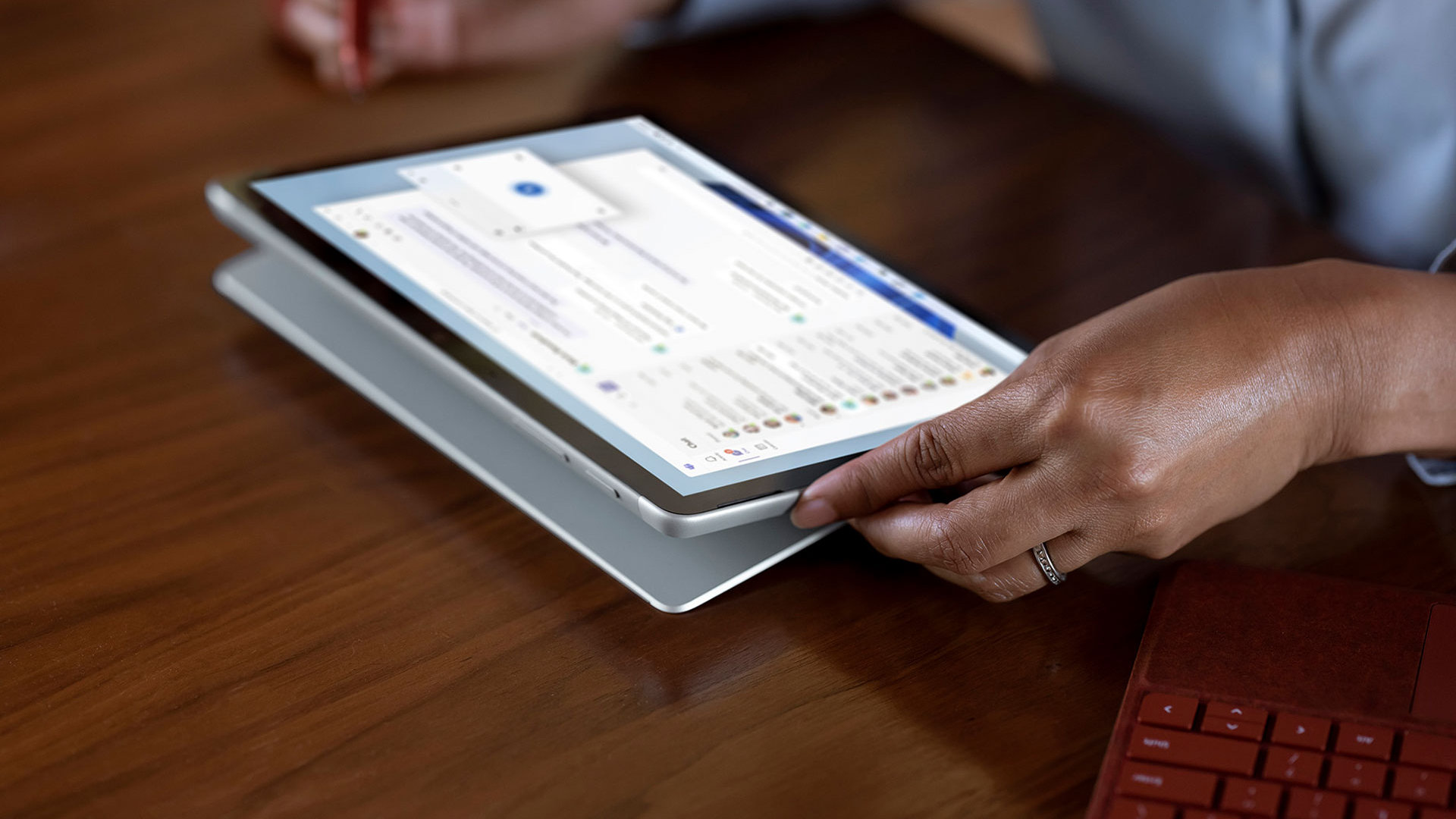 Surface Go 3 being used as a laptop shown at a workstation.