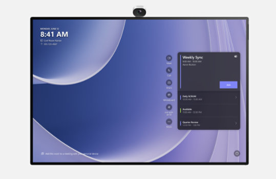 The front view of a Surface Hub 3 for Business. 