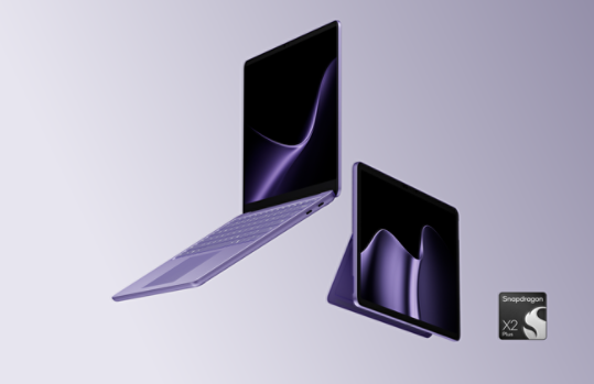 A floating Surface Laptop, 13-inch (2nd Edition) and Surface Pro, 12-inch (2nd Edition), both in the color Violet. 
