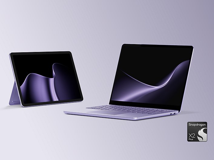 A Surface Laptop, 13-inch (2nd Edition) and Surface Pro, 12-inch (2nd Edition), both in the color Violet.