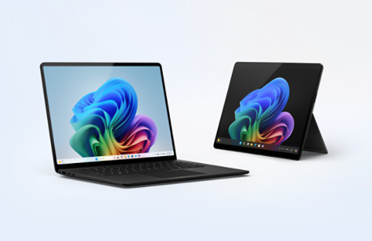 A Surface Pro, Copilot plus PC and a Surface Laptop, Copilot plus PC.