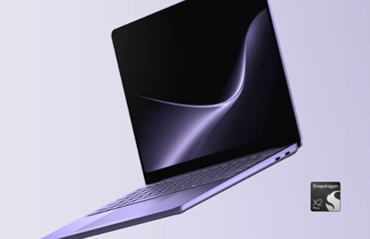 A floating Surface Laptop, 13-inch (2nd Edition) in the color Violet.