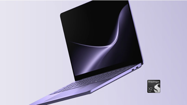 A floating Surface Laptop, 13-inch (2nd Edition) in the color Violet. 
