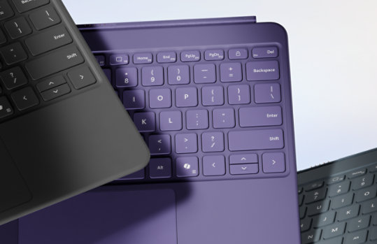 Three different colour versions of Surface Pro 12-inch Keyboard in Slate, Violet and Ocean.