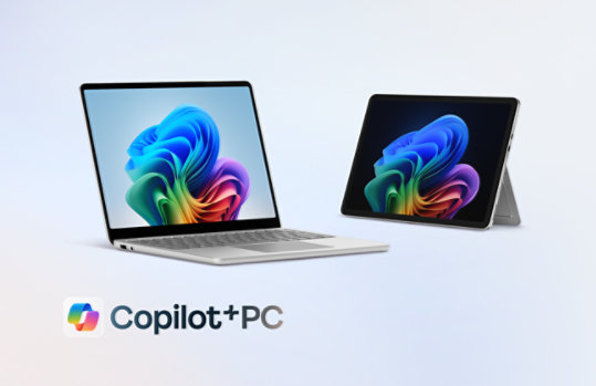 Surface Copilot+ PCs: a Platinum Surface Laptop, 13 inch, and a Platinum Surface Pro, 12 inch. 