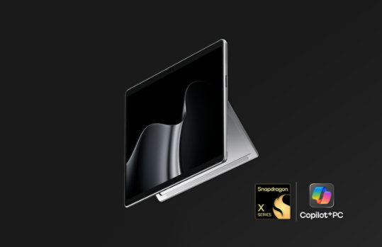 A floating Surface Pro for Business in the colour Platinum.