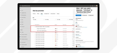 Eine Warnung zur Verhinderung von Datenverlust, die im Microsoft 365 Admin Center angezeigt wird.