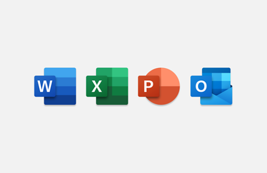 Word, Excel, Powerpoint, and Outlook icons.