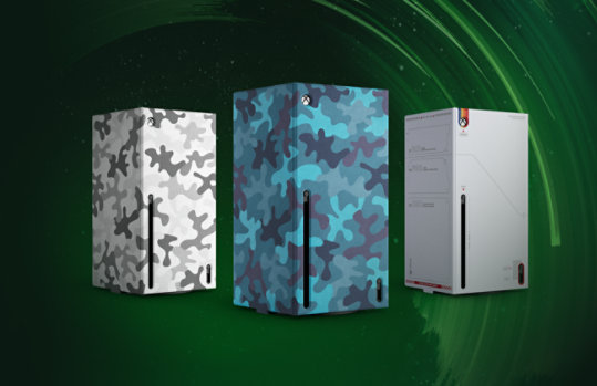 Xbox Series X Console Wraps in Arctic Camo, Mineral Camo, and Starfield