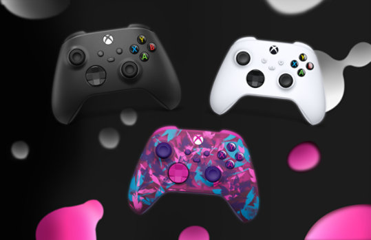 Xbox Wireless Controller in Robot White, Carbon Black and Heart Breaker Series Special Edition.