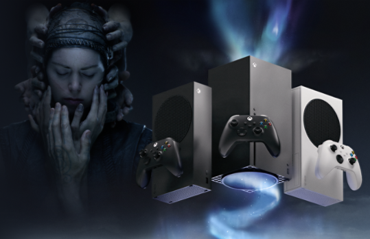 Hellblade 2 artwork with Xbox Series X, S, and S 1 terabyte.