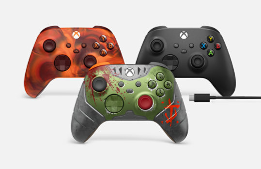 Xbox Wireless Controller in Fire Vapor, DOOM The Dark Ages and Wireless Controller plus USB-C.