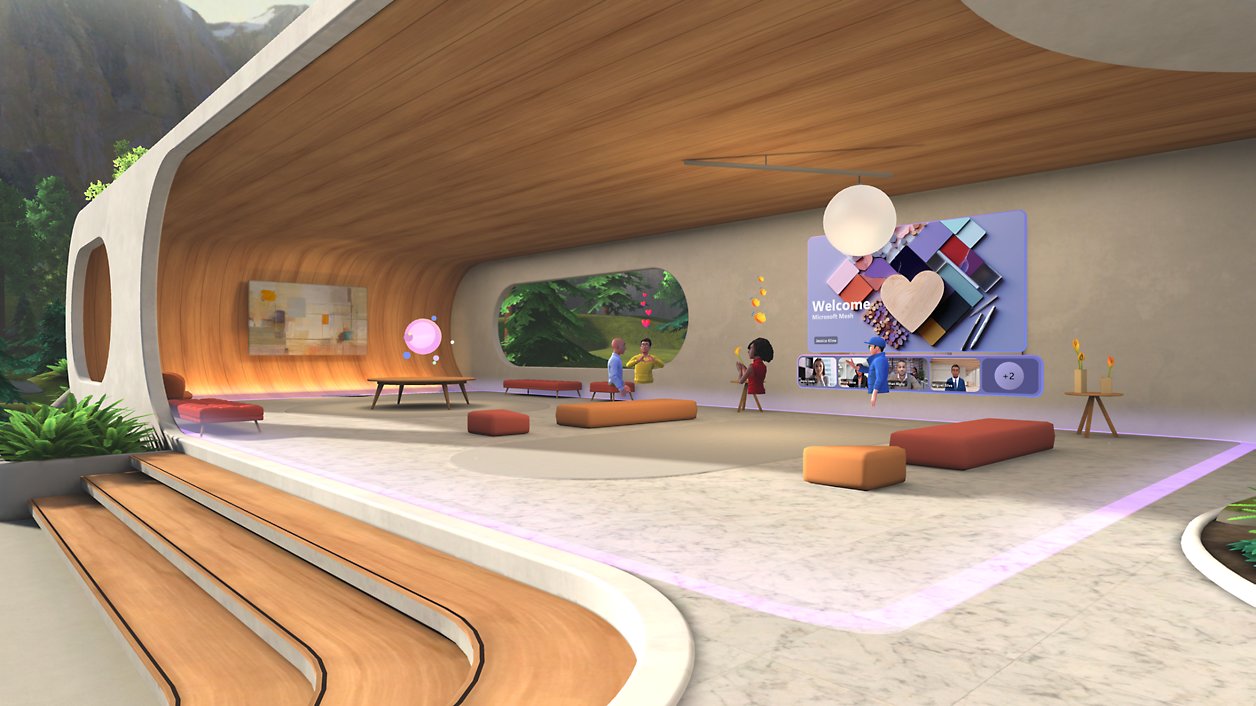 An animated image of an office lobby