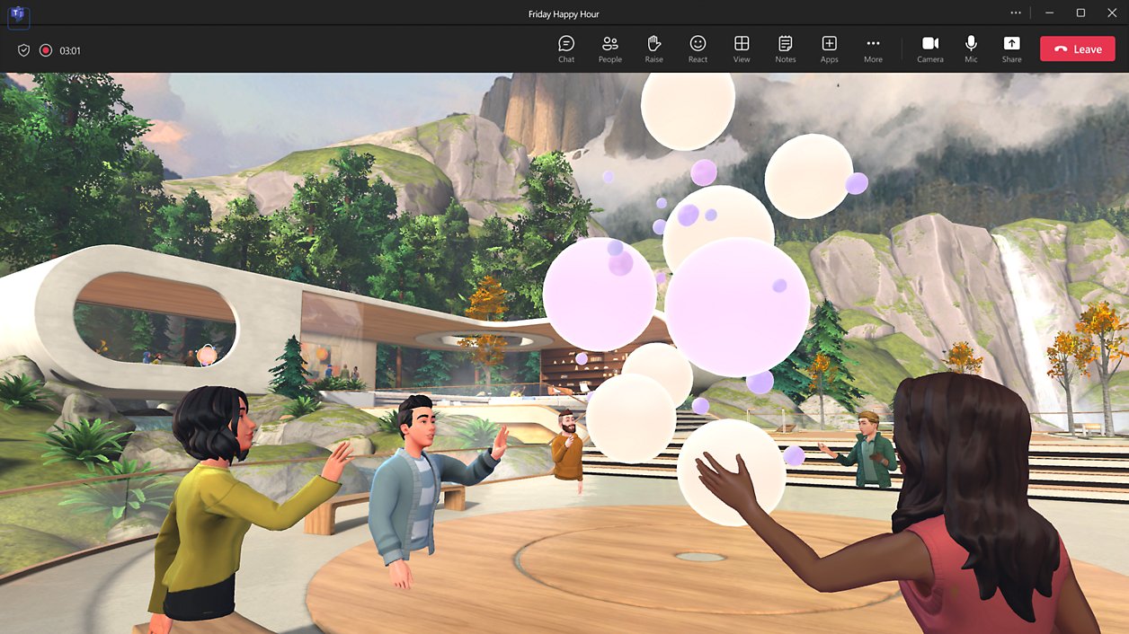 Een schermopname van een game De Sims met personen die met zeepbellen spelen.