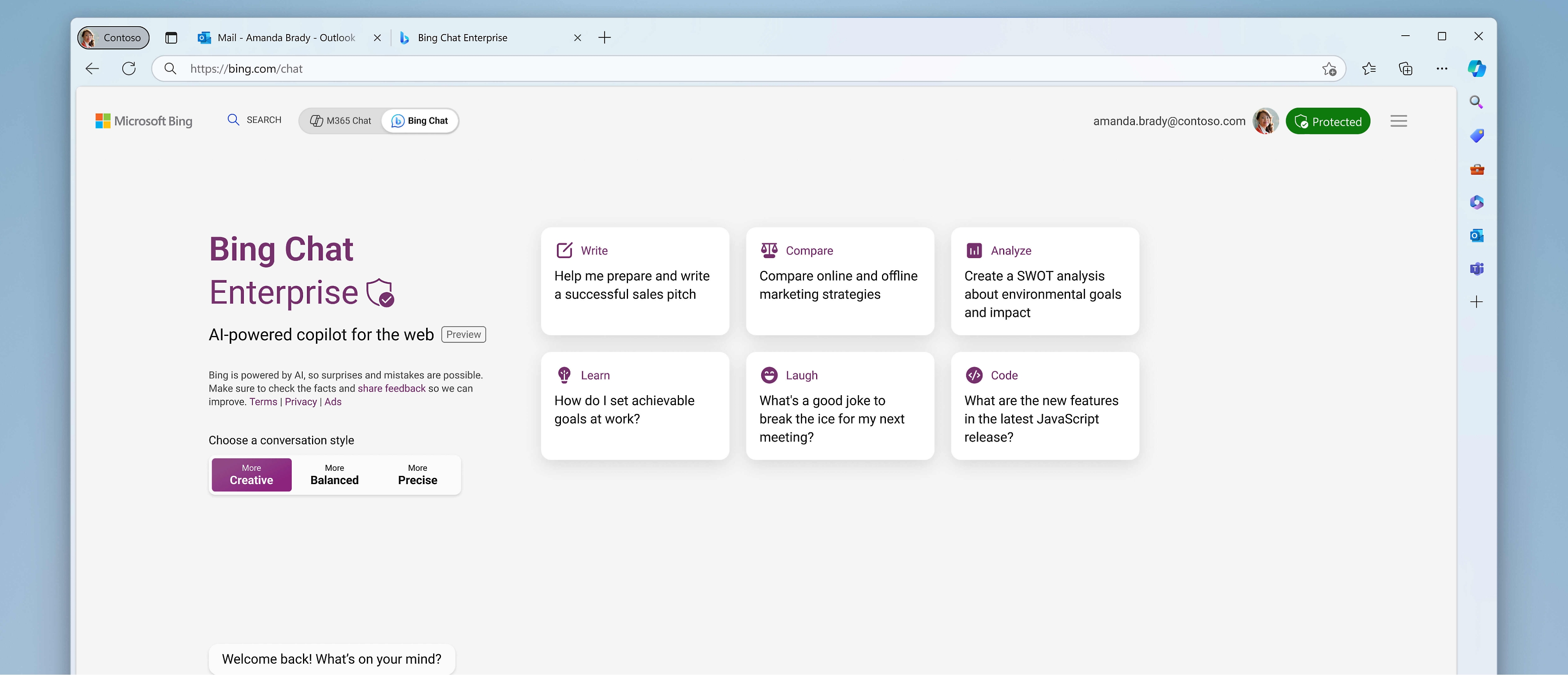A screenshot of Bing Chat Enterprise