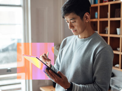 A man using a tablet.
