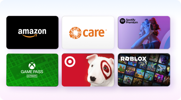 Logos of retailers, nonprofits, and games tiled