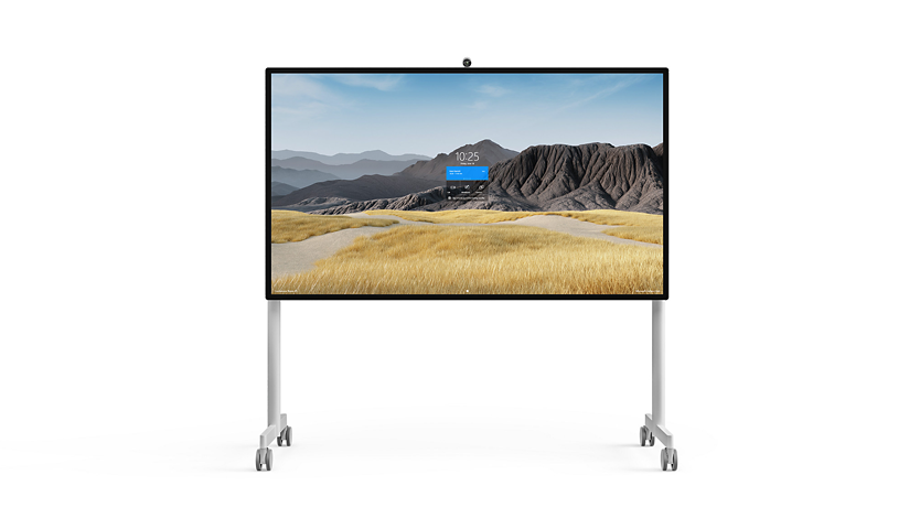 Un Surface HUB 2S 85'' en el soporte móvil.