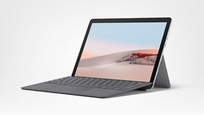 Surface Go 2 til virksomheder med matchende Type Cover i platin, laptoptilstand