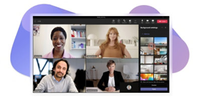 Appel vidéo Teams avec un panneau sur la droite affichant les paramètres et les options d’arrière-plan.