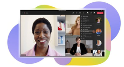 Réunion Teams avec des participants en vidéo et vocaux et une transcription sur le point de démarrer.