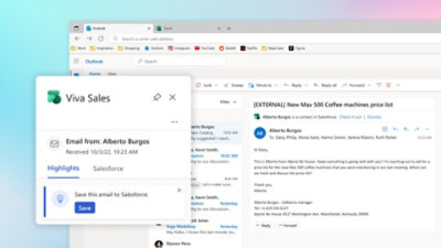 Kontakt informacije klijenta koje se prikazuju u programu Outlook putem usluge Viva Sales.