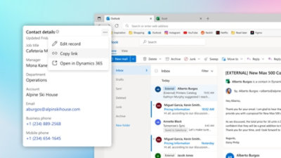 Video zapis korisnika koji prikazuje detalje o klijentu putem poziva za događaj u programu Outlook i deli detalje putem Teams poruke.