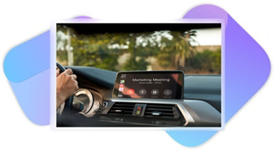 A car display showing a Teams call through Apple CarPlay.