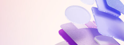Abstract background with layers of overlapping translucent shapes in soft purple and blue tones